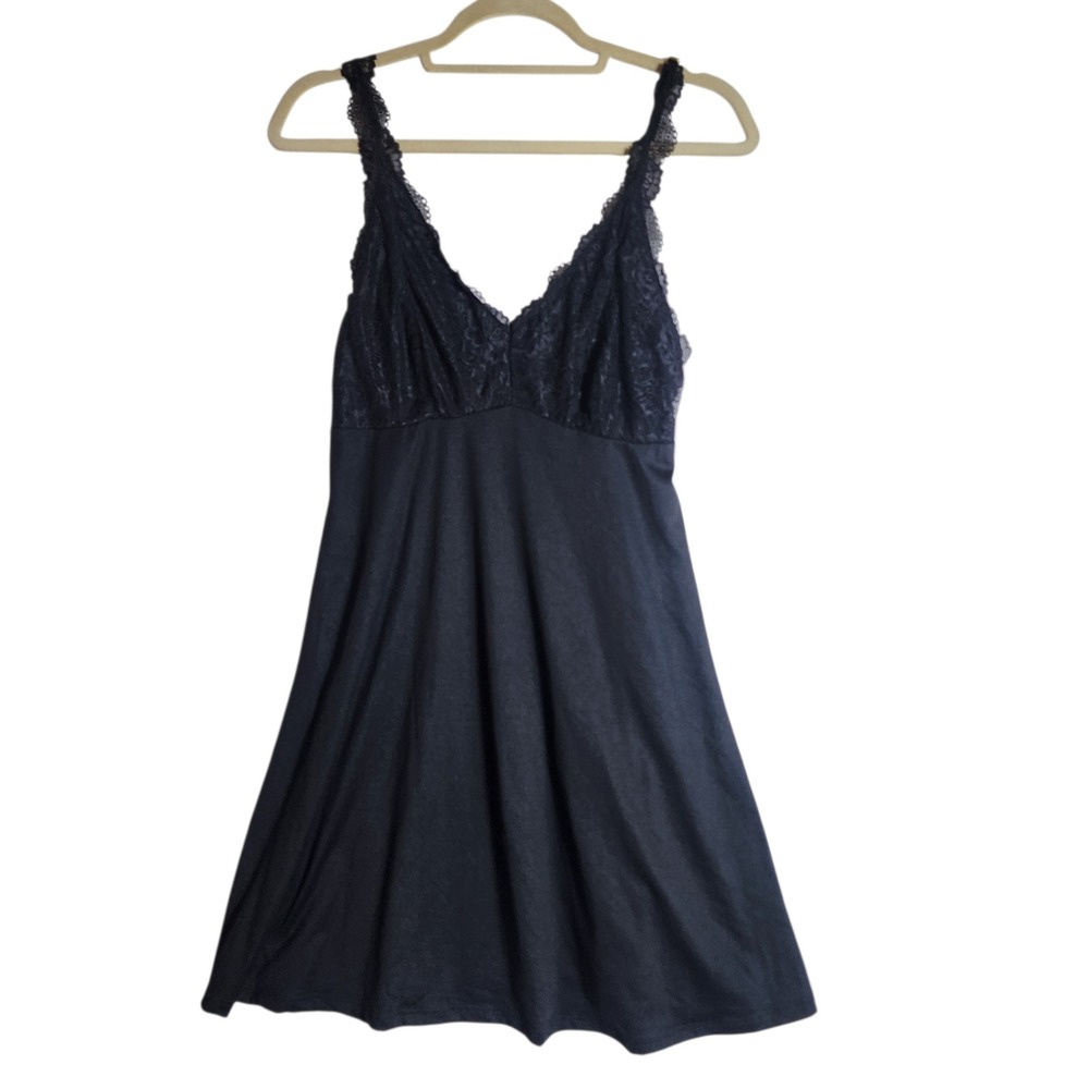 Flora‎ Nikrooz Black Lace Trim Chemise Nightgown Sleepwear Womens Large 1836615